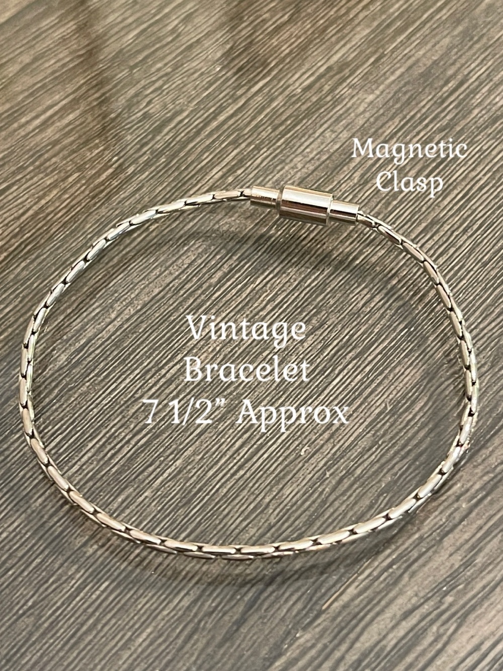 Vintage Silver-tone Cardano Chain Bracelet with Cylindrical Magnetic Clasp 7.5”